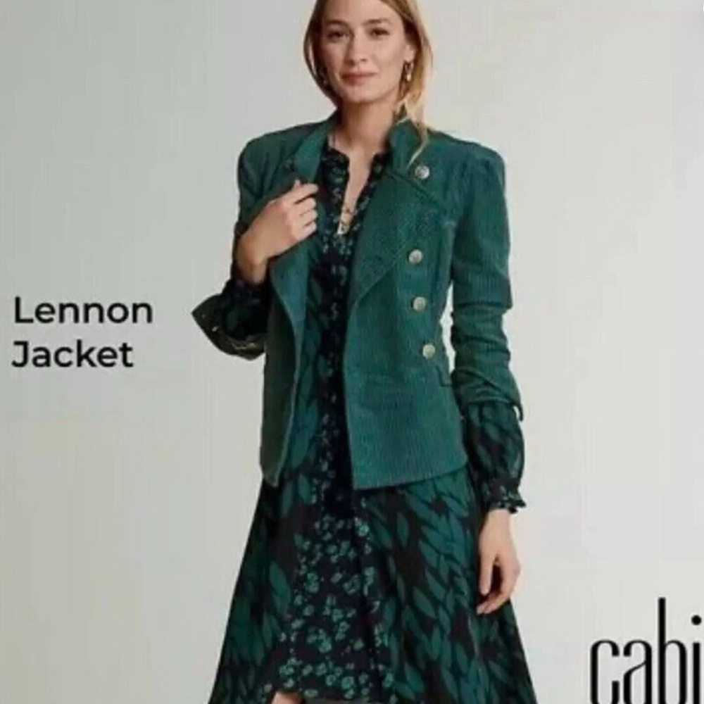 Cabi Lennon Green Corduroy Double-Breasted Button Jacket, Sz M